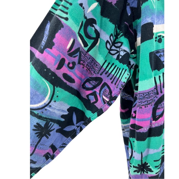 Krazy Kat 80s abstract art to wear long sleeve button up cotton casual vintage L - Picture 2 of 7